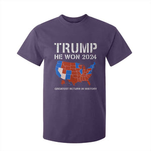 Trump He Won 2024 T Shirt For Kid Greatest Return In History American Flag The 47th US President TS11 Purple Print Your Wear