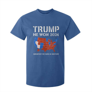 Trump He Won 2024 T Shirt For Kid Greatest Return In History American Flag The 47th US President TS11 Royal Blue Print Your Wear