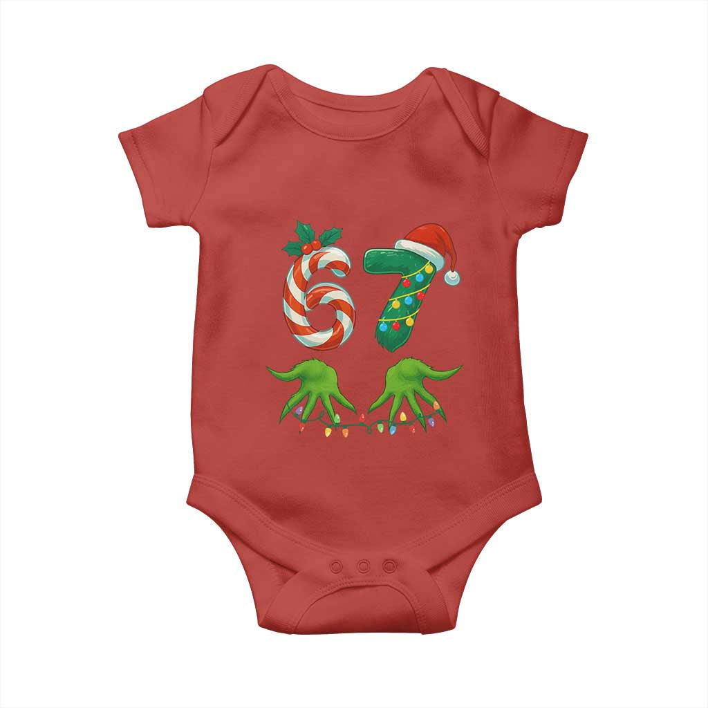 Funny Six Seven Christmas 67 Meme Gen Alpha Slang Elf Hands Baby Onesie TS11 Red Print Your Wear