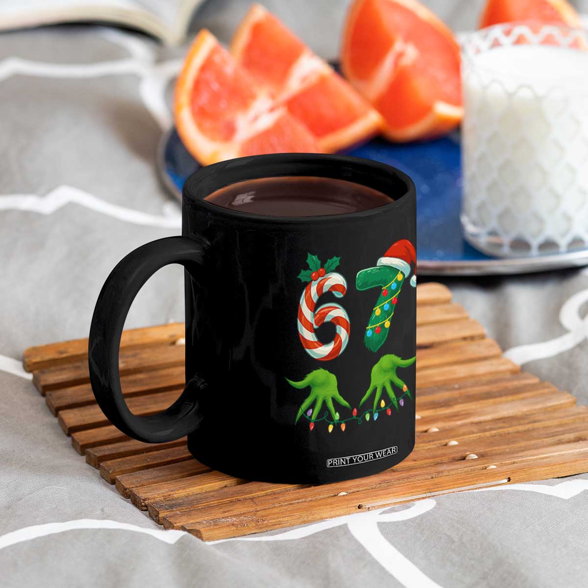 Funny Six Seven Christmas 67 Meme Gen Alpha Slang Elf Hands Coffee Mug TS11 Print Your Wear