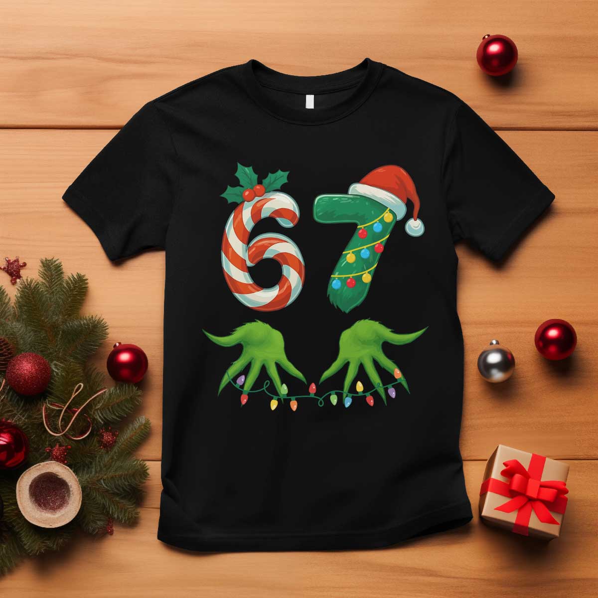Funny Six Seven Christmas 67 Meme Gen Alpha Slang Elf Hands T Shirt TS11 Black Print Your Wear