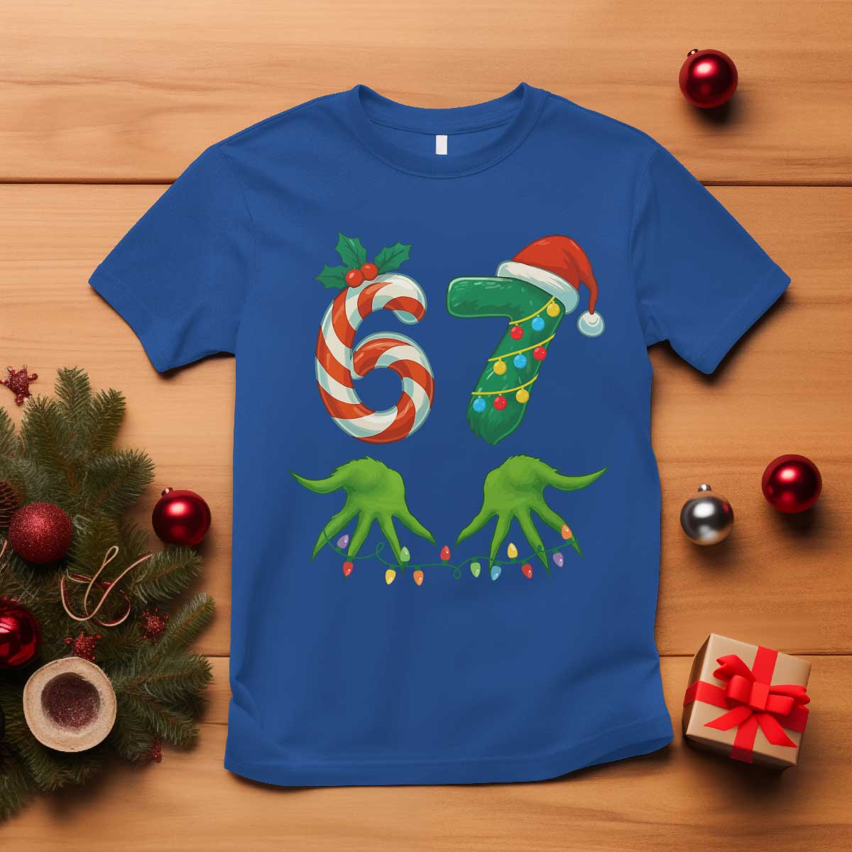 Funny Six Seven Christmas 67 Meme Gen Alpha Slang Elf Hands T Shirt TS11 Royal Blue Print Your Wear