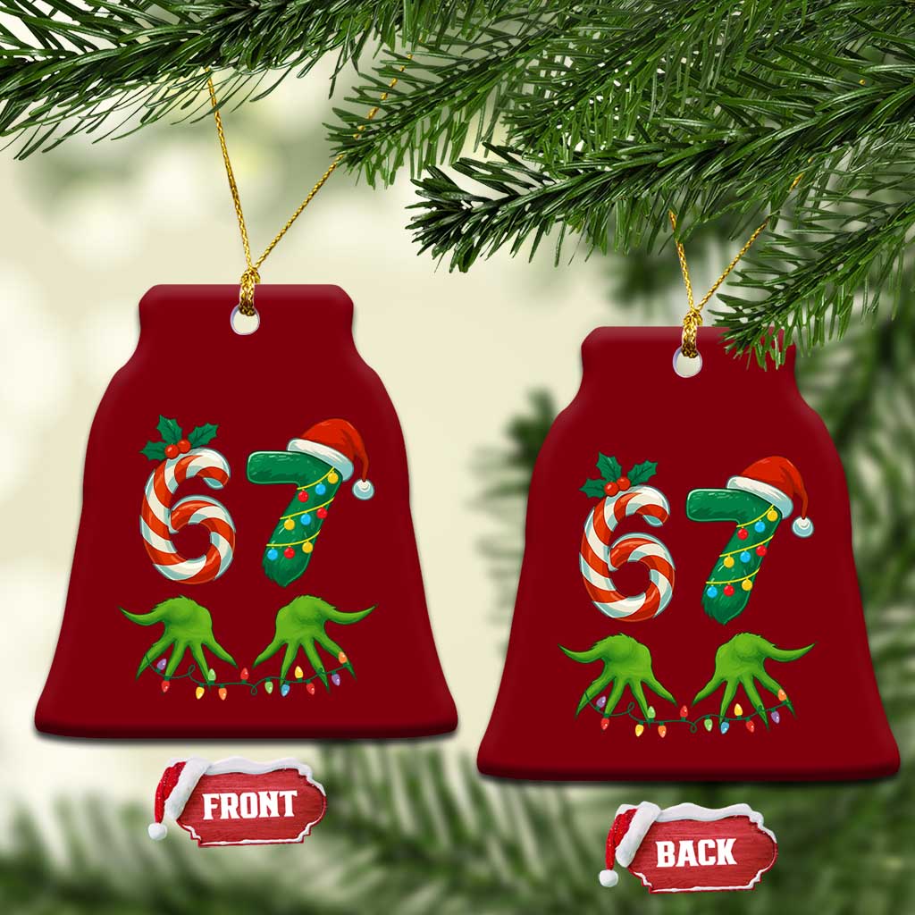 Funny Six Seven Christmas 67 Meme Gen Alpha Slang Elf Hands Ceramic Ornament TS11 Print Your Wear