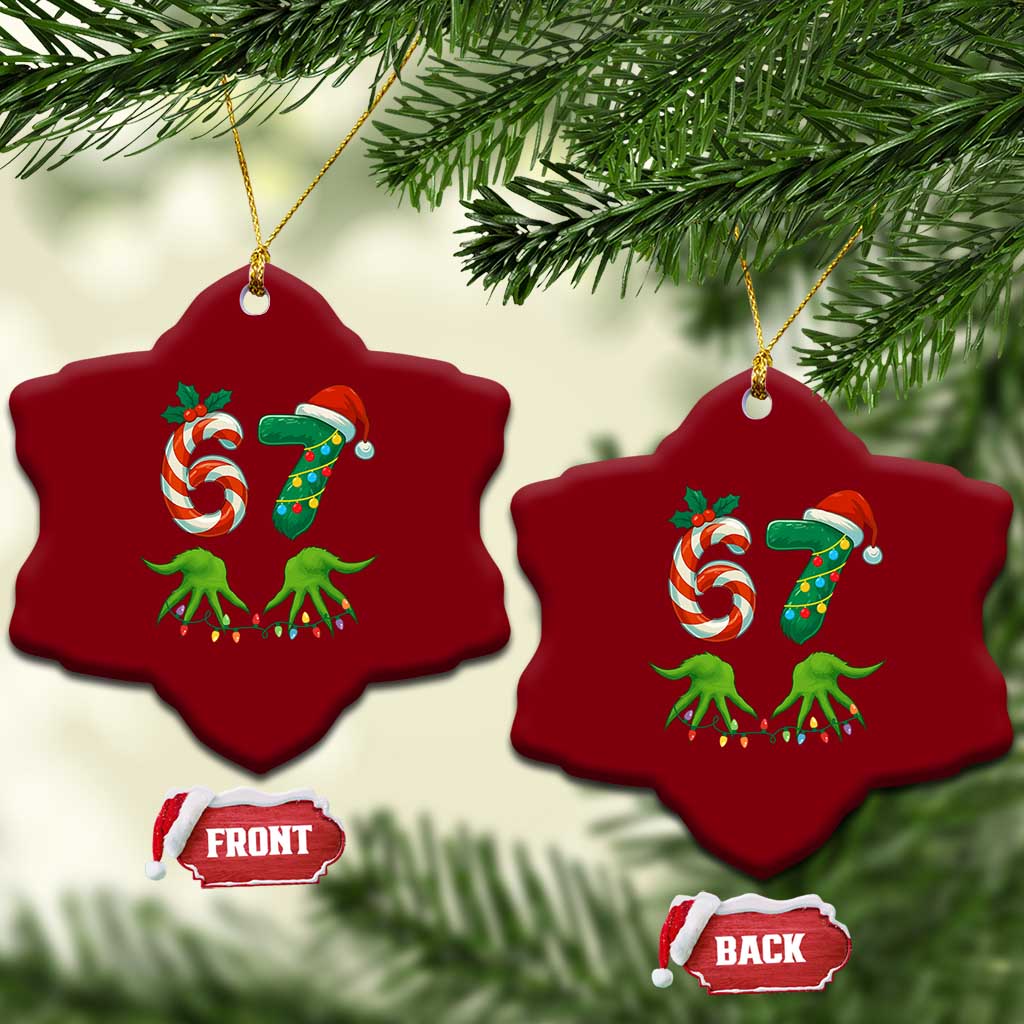 Funny Six Seven Christmas 67 Meme Gen Alpha Slang Elf Hands Ceramic Ornament TS11 Print Your Wear