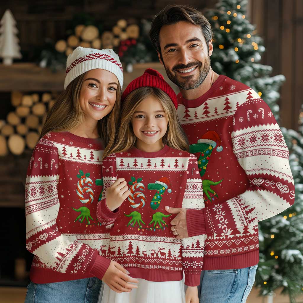 Funny Six Seven Xmas 67 Meme Gen Alpha Slang Elf Hands Ugly Christmas Sweater TS11 Red Beige Print Your Wear