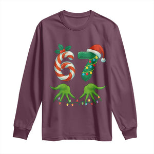 Funny Six Seven Christmas 67 Meme Gen Alpha Slang Elf Hands Long Sleeve Shirt TS11 Maroon Print Your Wear
