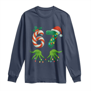 Funny Six Seven Christmas 67 Meme Gen Alpha Slang Elf Hands Long Sleeve Shirt TS11 Navy Print Your Wear