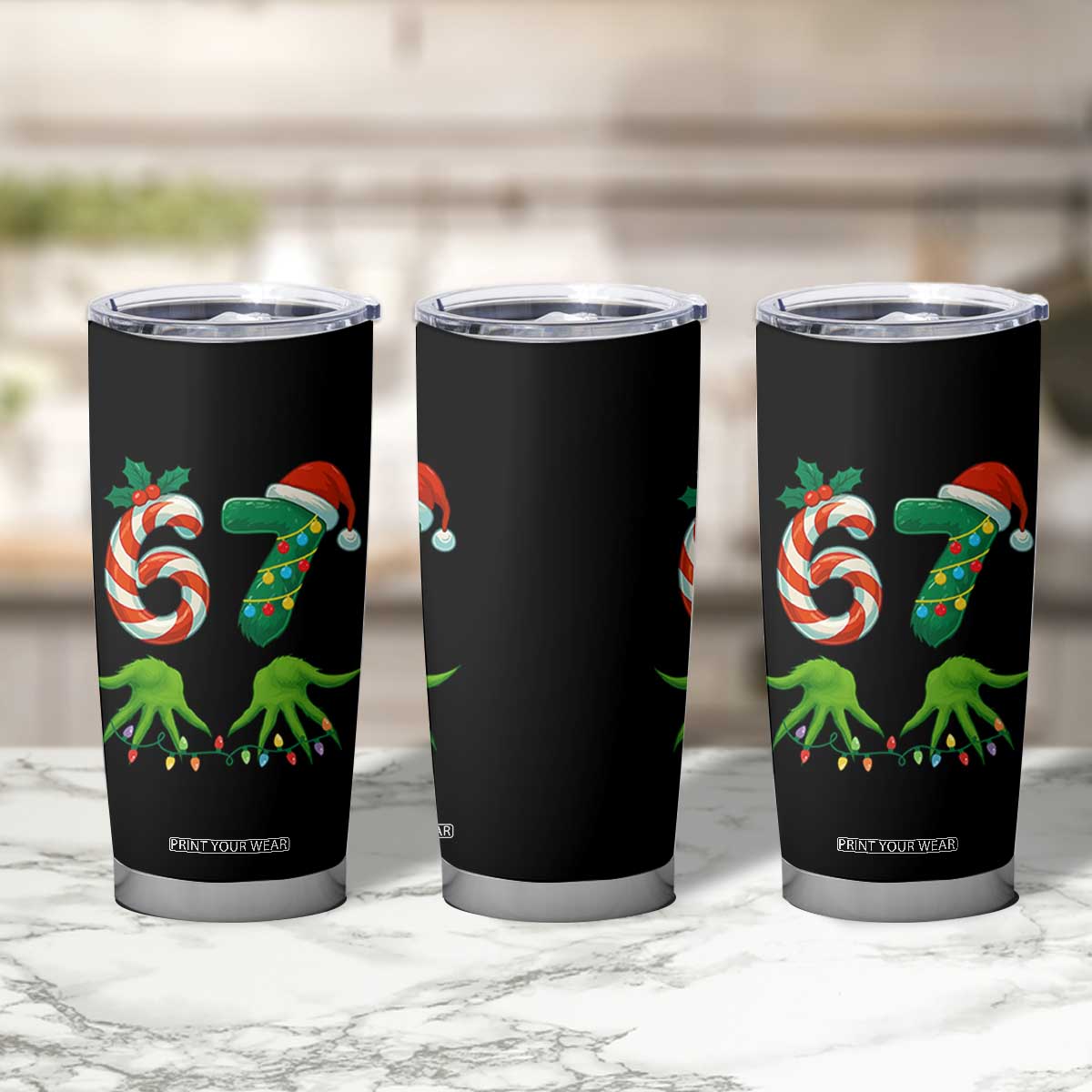 Funny Six Seven Christmas 67 Meme Gen Alpha Slang Elf Hands Tumbler Cup TS11 Print Your Wear