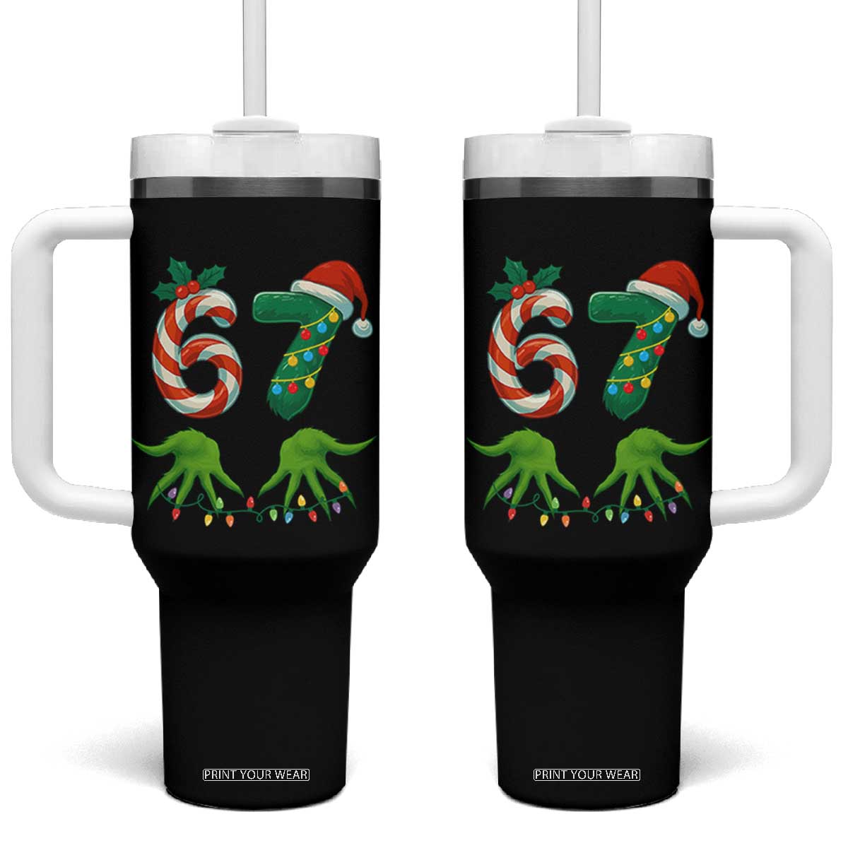 Funny Six Seven Christmas 67 Meme Gen Alpha Slang Elf Hands Tumbler With Handle TS11 One Size: 40 oz Black Print Your Wear