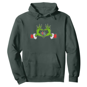 Funny Six Seven Christmas 67 Meme Gen Alpha Elf Heart Hands Hoodie TS11 Dark Forest Green Print Your Wear