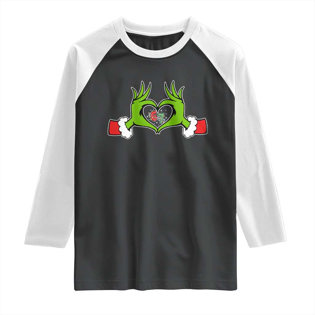 Funny Six Seven Christmas 67 Meme Gen Alpha Elf Heart Hands Raglan Shirt TS11 Black White Print Your Wear