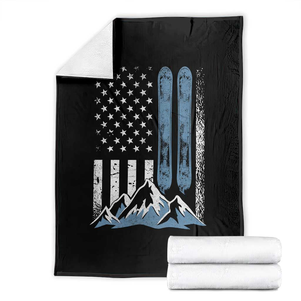 Funny Snowboarding Throw Blanket Vintage American Flag Snowboard Winter Sport TS11 Black Print Your Wear