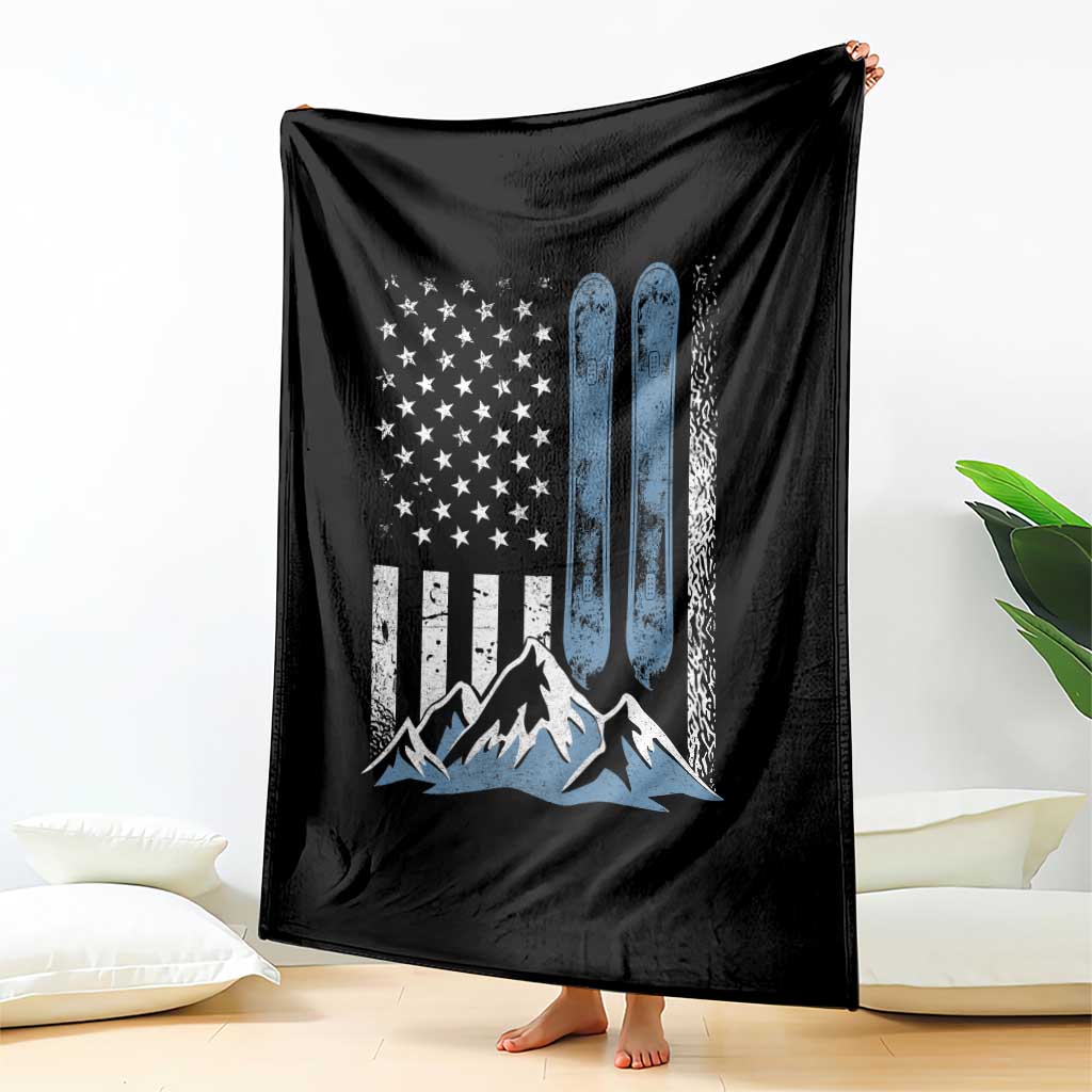 Funny Snowboarding Throw Blanket Vintage American Flag Snowboard Winter Sport TS11 Print Your Wear