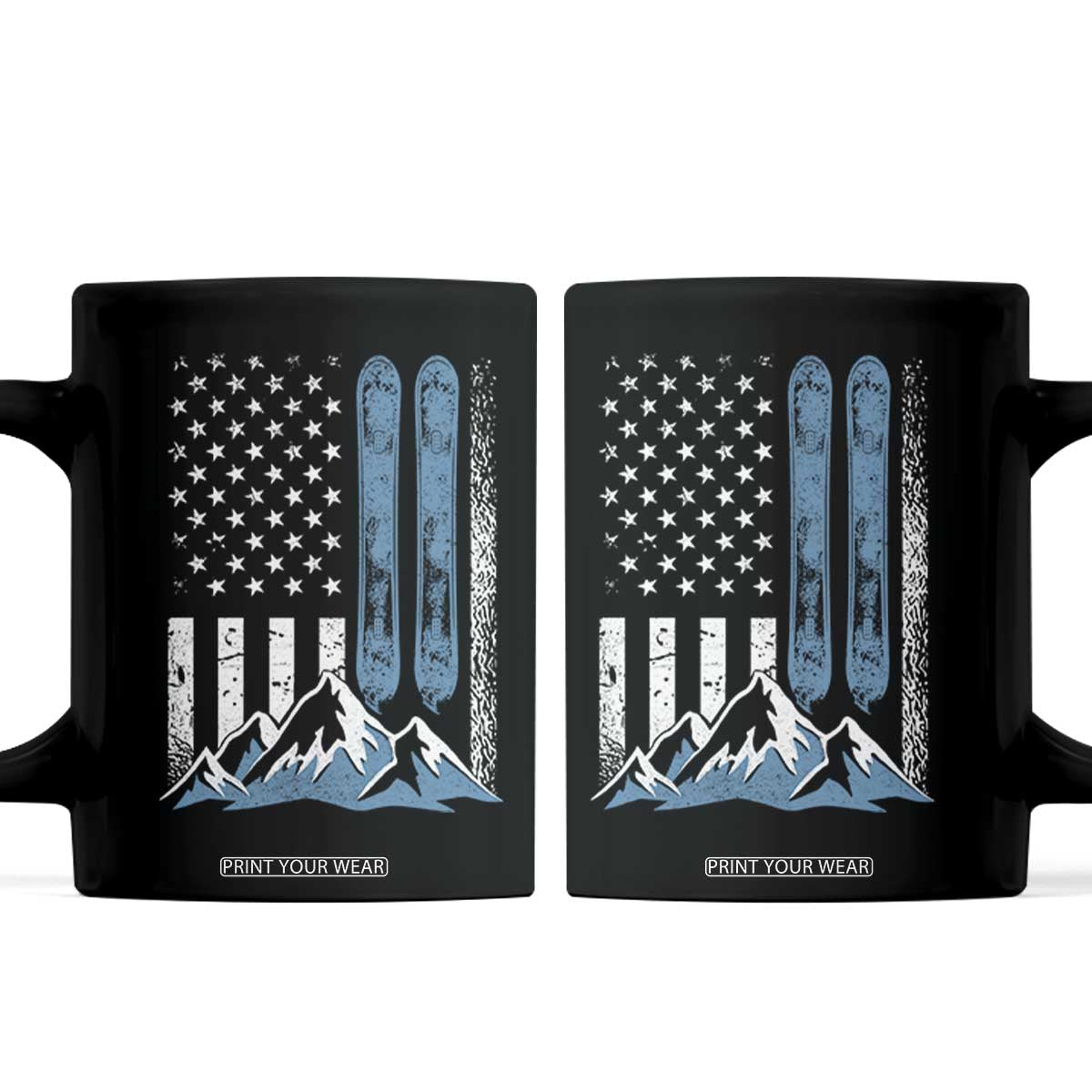 Funny Snowboarding Coffee Mug Vintage American Flag Snowboard Winter Sport TS11 Black Print Your Wear