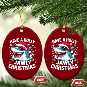 Funny Xmas Shark Ceramic Ornament Have A Holly Jawly Christmas Santa Hat TS11 Print Your Wear