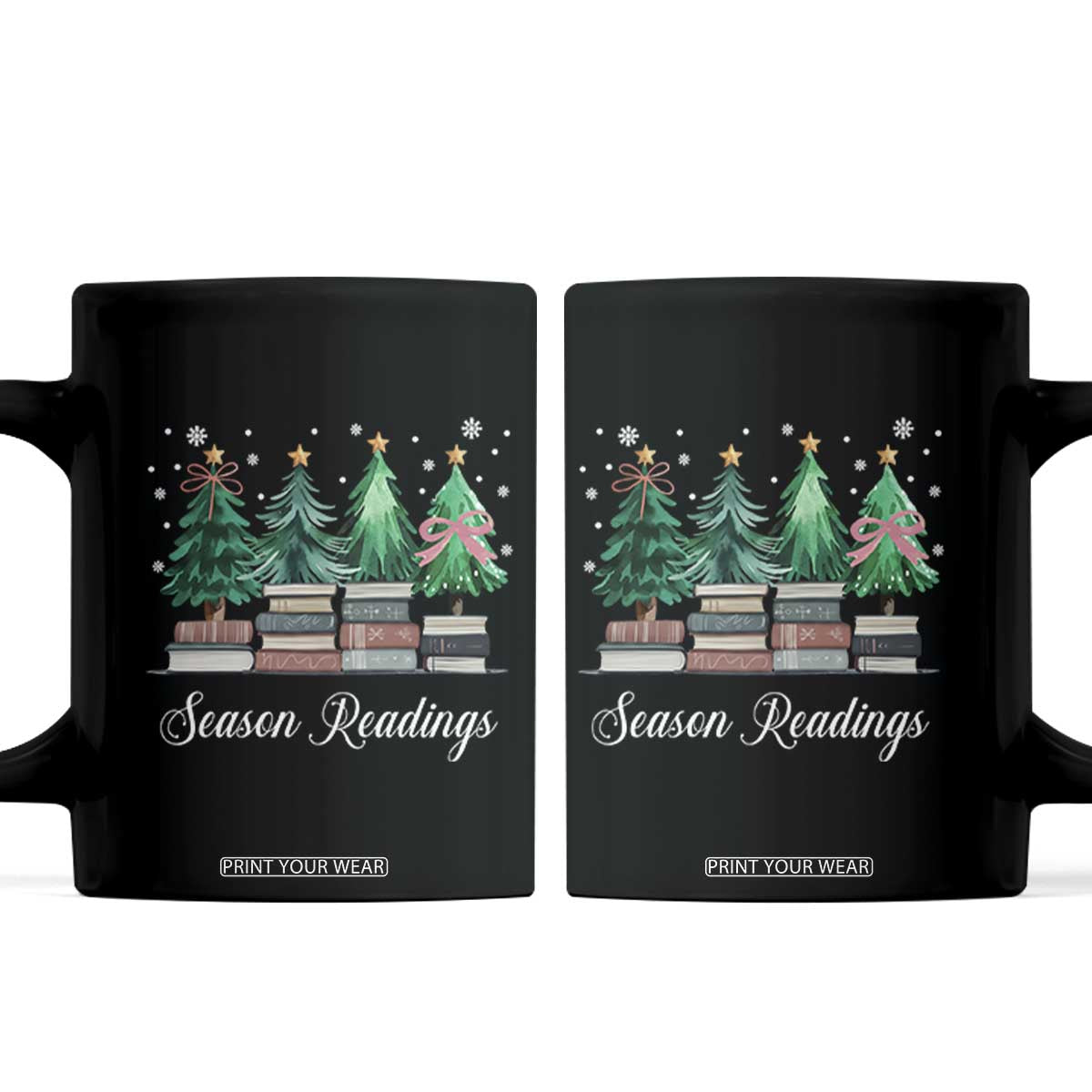 Funny Christmas Book Coffee Mug Season Readings Xmas Tree Bookworm Teacher Librarian TS11 Black Print Your Wear