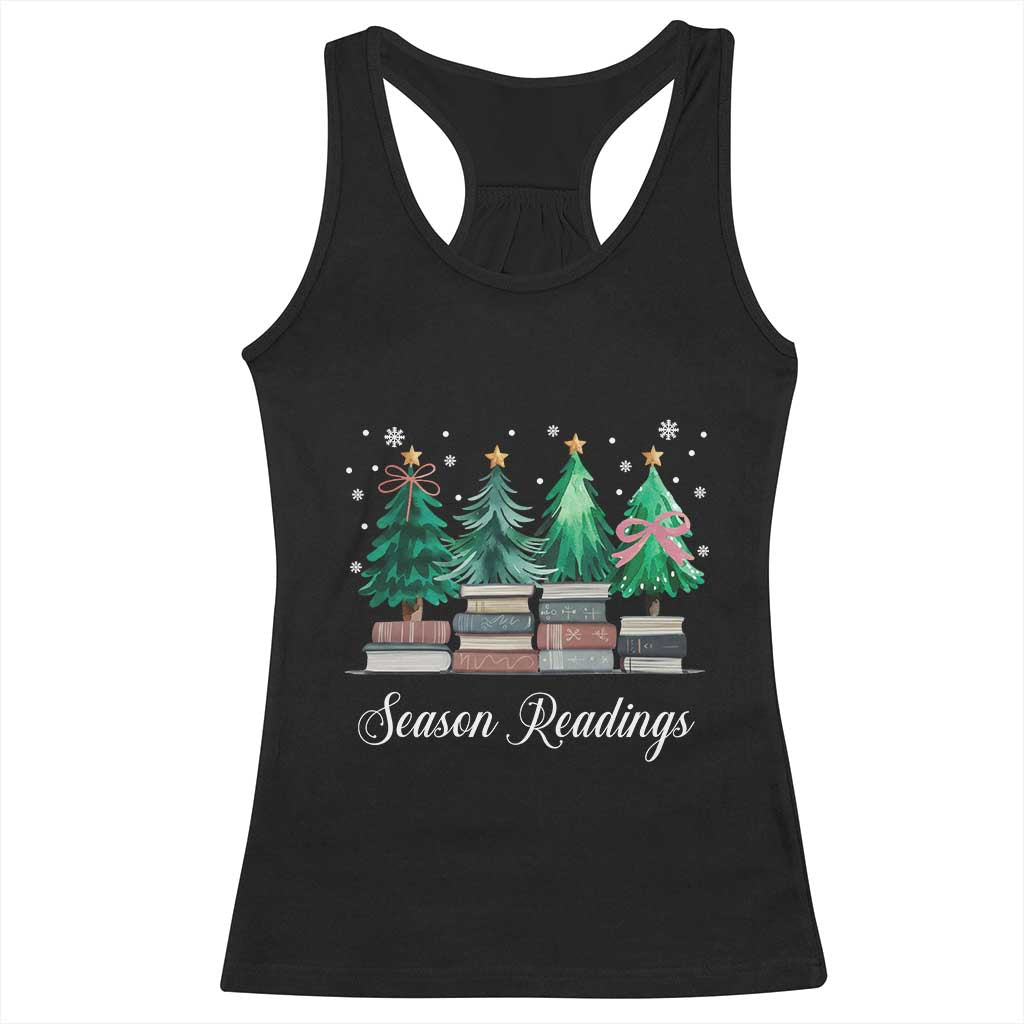 Funny Christmas Book Racerback Tank Top Season Readings Xmas Tree Bookworm Teacher Librarian TS11 Black Print Your Wear