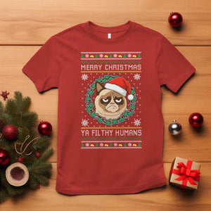 Merry Christmas Ya Filthy Humans Cat T Shirt Funny Xmas Grumpy Cat TS11 Red Print Your Wear