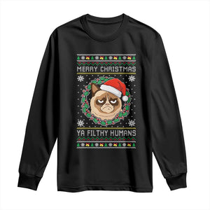 Merry Christmas Ya Filthy Humans Cat Long Sleeve Shirt Funny Xmas Grumpy Cat TS11 Black Print Your Wear