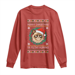 Merry Christmas Ya Filthy Humans Cat Long Sleeve Shirt Funny Xmas Grumpy Cat TS11 Red Print Your Wear