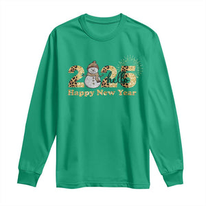 Hello 2025 Happy New Year Long Sleeve Shirt Fireworks Snowman TS11 Irish Green Print Your Wear