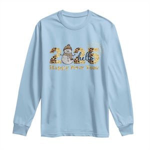 Hello 2025 Happy New Year Long Sleeve Shirt Fireworks Snowman TS11 Light Blue Print Your Wear