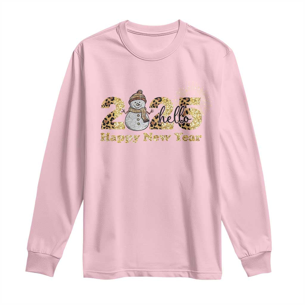 Hello 2025 Happy New Year Long Sleeve Shirt Fireworks Snowman TS11 Light Pink Print Your Wear