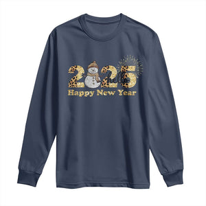 Hello 2025 Happy New Year Long Sleeve Shirt Fireworks Snowman TS11 Navy Print Your Wear