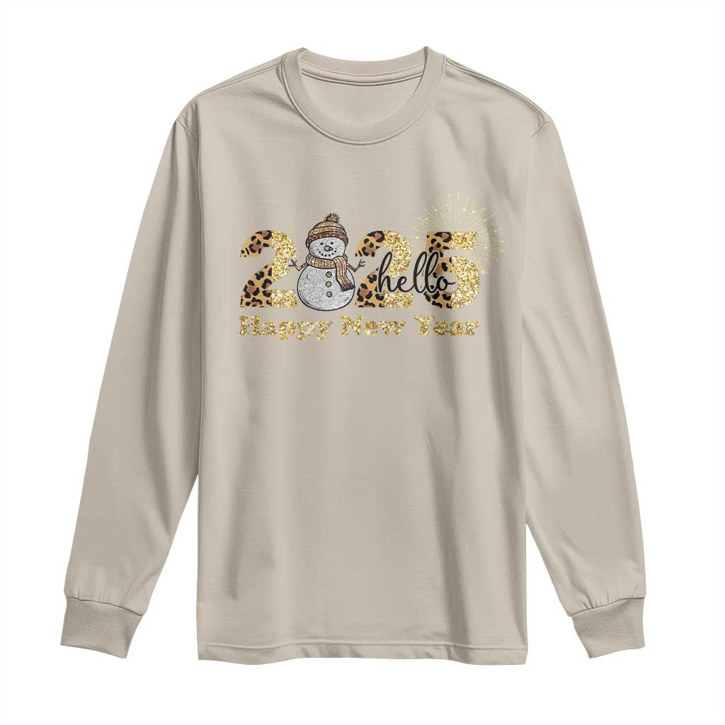 Hello 2025 Happy New Year Long Sleeve Shirt Fireworks Snowman TS11 Sand Print Your Wear