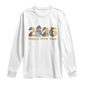 Hello 2025 Happy New Year Long Sleeve Shirt Fireworks Snowman TS11 White Print Your Wear