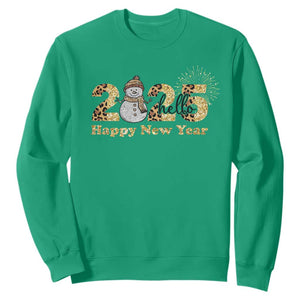 Hello 2025 Happy New Year Sweatshirt Fireworks Snowman TS11 Irish Green Print Your Wear