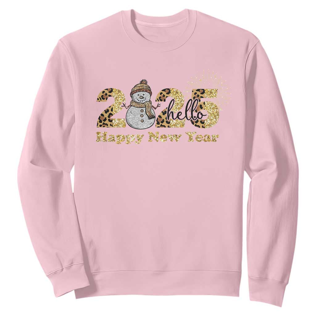 Hello 2025 Happy New Year Sweatshirt Fireworks Snowman TS11 Light Pink Print Your Wear