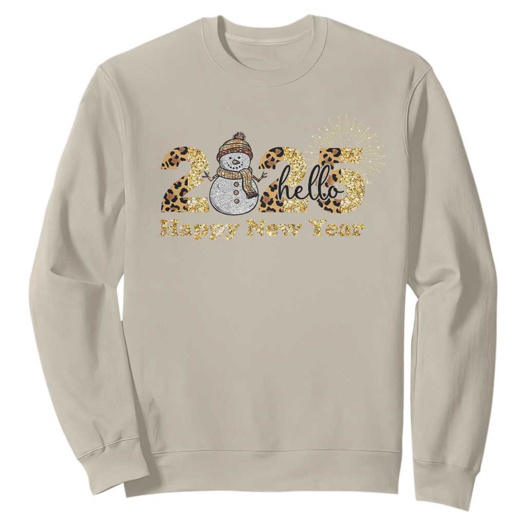 Hello 2025 Happy New Year Sweatshirt Fireworks Snowman TS11 Sand Print Your Wear