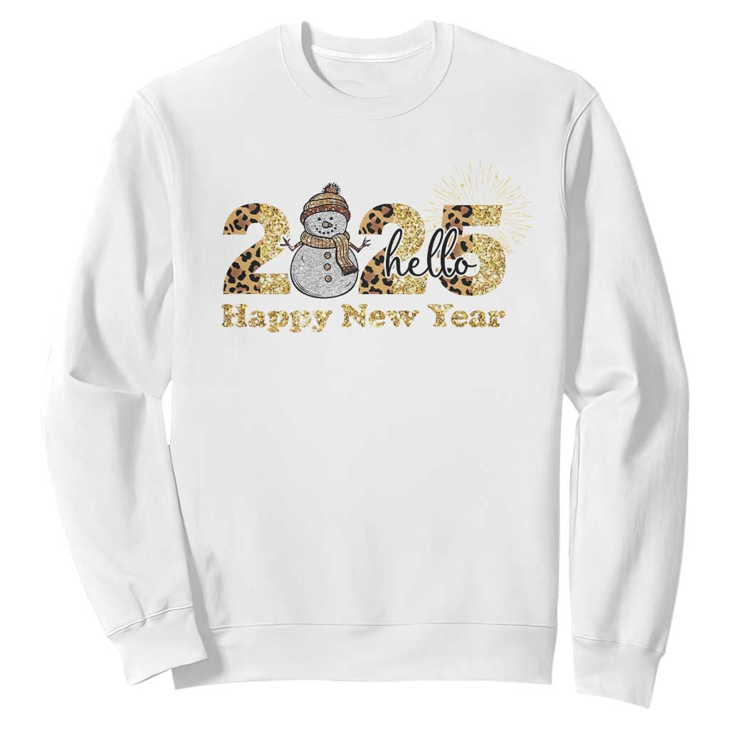 Hello 2025 Happy New Year Sweatshirt Fireworks Snowman TS11 White Print Your Wear