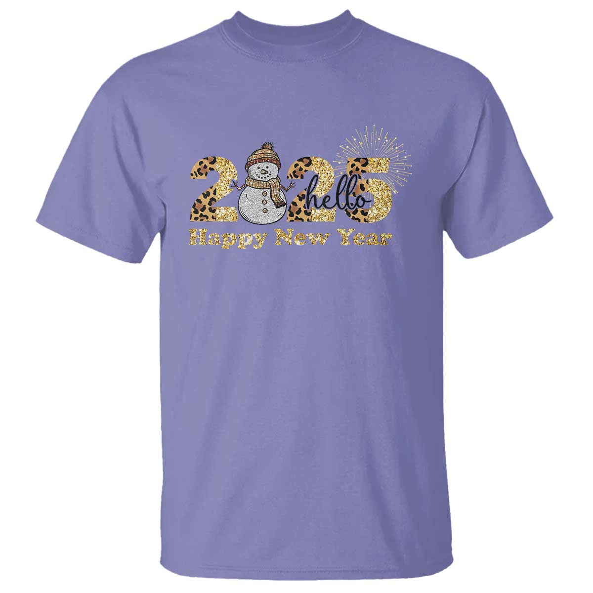 Hello 2025 Happy New Year T Shirt Fireworks Snowman TS11 Violet Print Your Wear