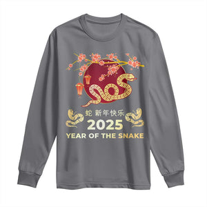 Chinese Lunar New Year 2025 Year Of The Snake Long Sleeve Shirt Cherry Blossom TS11 Charcoal Print Your Wear