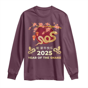 Chinese Lunar New Year 2025 Year Of The Snake Long Sleeve Shirt Cherry Blossom TS11 Maroon Print Your Wear