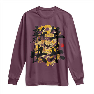 Happy Chinese New Year 2025 Long Sleeve Shirt Calligraphy Year Of The Snake Flowers TS11 Maroon Print Your Wear