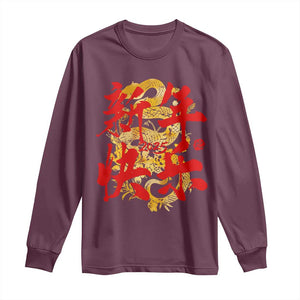 Happy Chinese New Year 2025 Long Sleeve Shirt Calligraphy Year Of The Snake Golden Flowers TS11 Maroon Print Your Wear