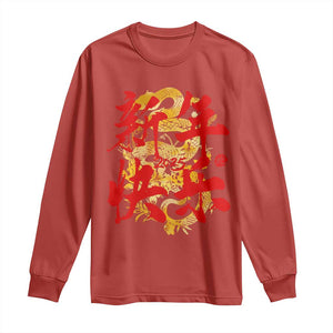 Happy Chinese New Year 2025 Long Sleeve Shirt Calligraphy Year Of The Snake Golden Flowers TS11 Red Print Your Wear