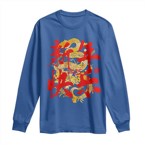 Happy Chinese New Year 2025 Long Sleeve Shirt Calligraphy Year Of The Snake Golden Flowers TS11 Royal Blue Print Your Wear