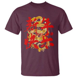 Happy Chinese New Year 2025 T Shirt Calligraphy Year Of The Snake Golden Flowers TS11 Maroon Print Your Wear