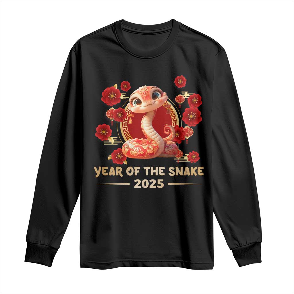 Happy Chinese New Year 2025 Long Sleeve Shirt Year Of The Snake Flowers TS11 Black Print Your Wear