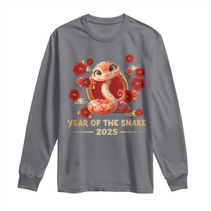 Happy Chinese New Year 2025 Long Sleeve Shirt Year Of The Snake Flowers TS11 Charcoal Print Your Wear