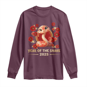 Happy Chinese New Year 2025 Long Sleeve Shirt Year Of The Snake Flowers TS11 Maroon Print Your Wear