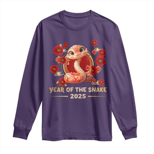 Happy Chinese New Year 2025 Long Sleeve Shirt Year Of The Snake Flowers TS11 Purple Print Your Wear