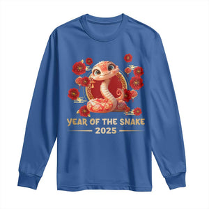 Happy Chinese New Year 2025 Long Sleeve Shirt Year Of The Snake Flowers TS11 Royal Blue Print Your Wear