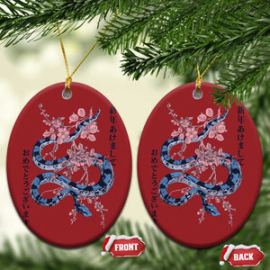 Happy Japanese New Year 2025 Christmas Ornament Year Of The Snake Sakura Cherry Blossom TS11 Oval Red Print Your Wear