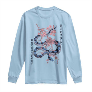 Happy Japanese New Year 2025 Long Sleeve Shirt Year Of The Snake Sakura Cherry Blossom TS11 Light Blue Print Your Wear