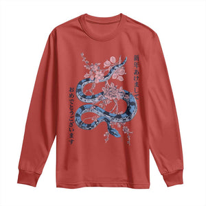 Happy Japanese New Year 2025 Long Sleeve Shirt Year Of The Snake Sakura Cherry Blossom TS11 Red Print Your Wear